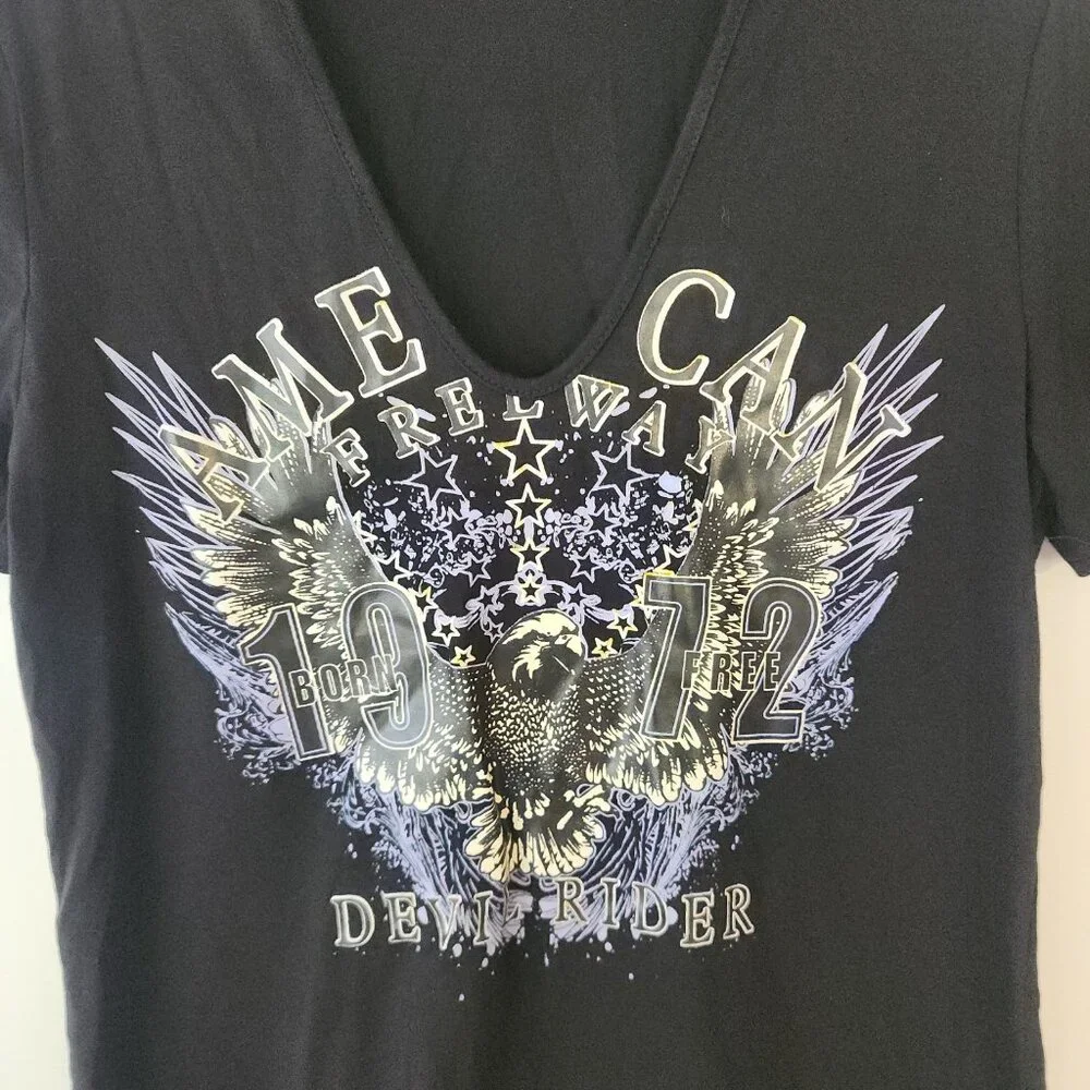 Choker Neck T-Shirt Dress‎ Black American Devil Rider Born Free Biker Goth Large